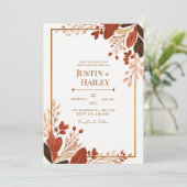 Terracotta Line Leaf Gilded Botanical Wedding Einladung (Stehend Vorderseite)
