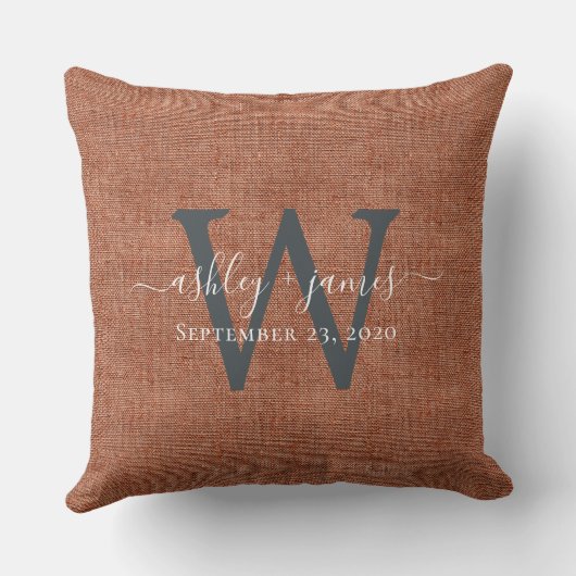 TerraCotta Linen Monogram Wedding Keepake Kissen (Rückseite)