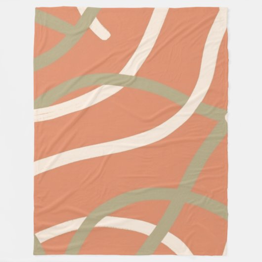 Terracotta Linework Pattern | Cream & Olive  Fleecedecke (Vorderseite)