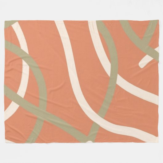 Terracotta Linework Pattern | Cream & Olive  Fleecedecke (Vorderseite (Horizontal))
