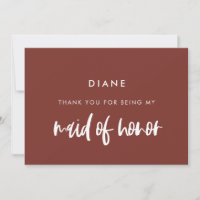 Terracotta Maid of honor thank you text card