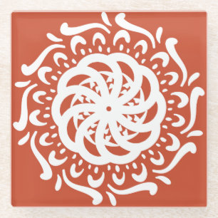 Terracotta Mandala Glasuntersetzer
