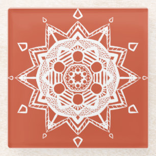 Terracotta Mandala Glasuntersetzer