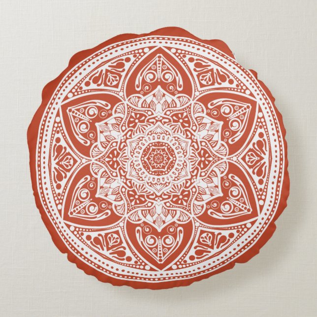 Terracotta Mandala Rundes Kissen (Rückseite)