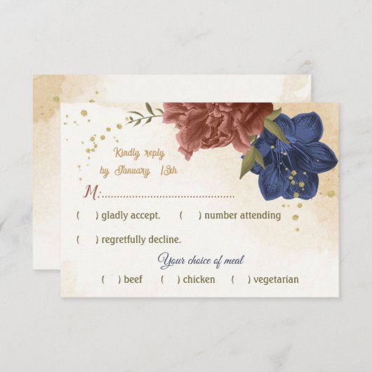 Terracotta Marine blau blühende grüne Mahlzeit Wah RSVP Karte (Vorne/Hinten)