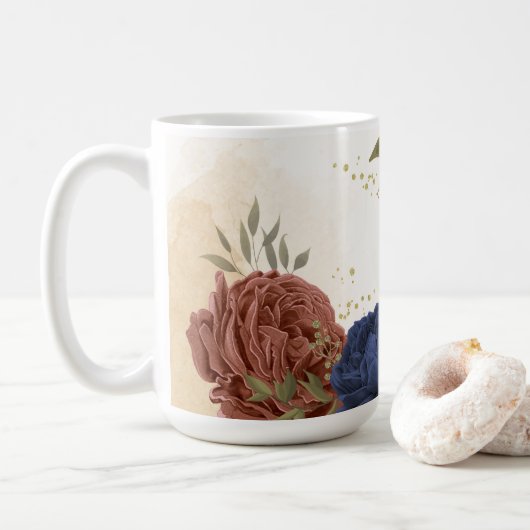 Terracotta Marine blaue Blumengrün Kaffeetasse (Mit Donut)