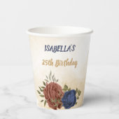 Terracotta Marine blaue Blumengrün Pappbecher (Rückseite)