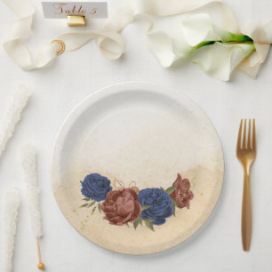 Terracotta Marine blaue Blumengrün Pappteller