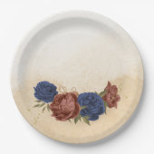 Terracotta Marine blaue Blumengrün Pappteller (Vorderseite)