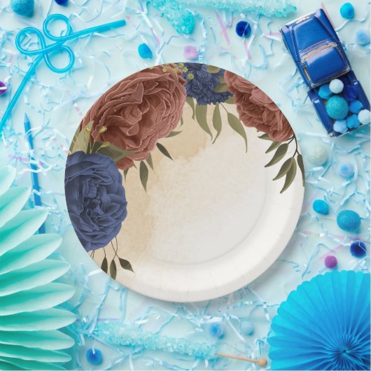 Terracotta Marine blaue Blumengrün Pappteller (Party)