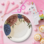 Terracotta Marine blaue Blumengrün Pappteller (Party)