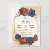 Terracotta Marine blaue Blumengrün Save The Date (Vorderseite)