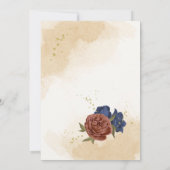 Terracotta Marine blaue Blumenkarte Einladung (Rückseite)