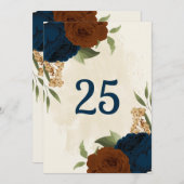 Terracotta Marine Blumenkarte Tischnummer (Vorne/Hinten)