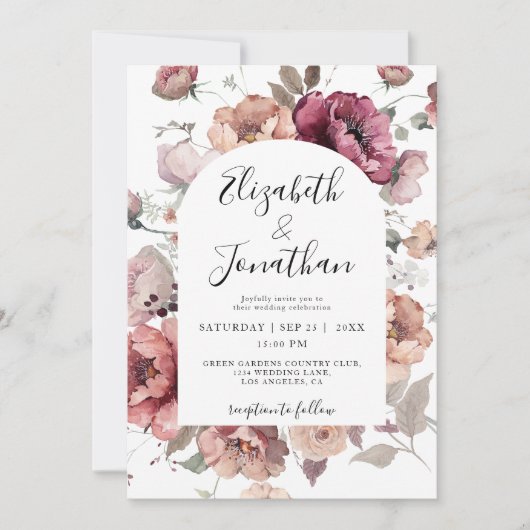 Terracotta Marsala Burgundy Fall QR Code Wedding Einladung (Vorderseite)