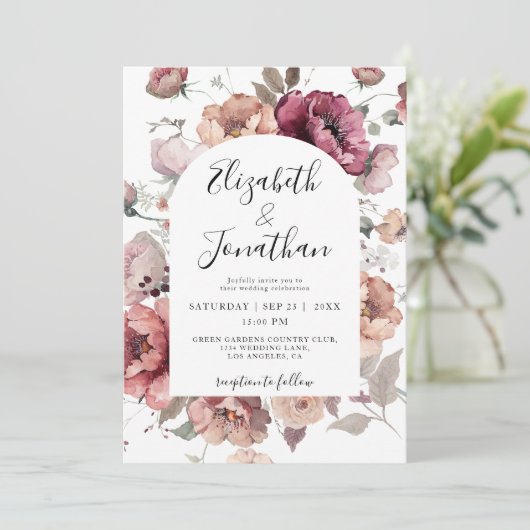 Terracotta Marsala Burgundy Fall QR Code Wedding Einladung (Stehend Vorderseite)