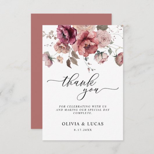 Terracotta Marsala Burgundy Hochzeit im Herbst Dankeskarte (Vorne/Hinten)