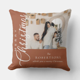 Terracotta Merry Christmas Foto Kissen