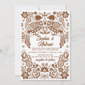 Terracotta Mexican Birds Otomi Floral Wedding Einladung (Vorderseite)
