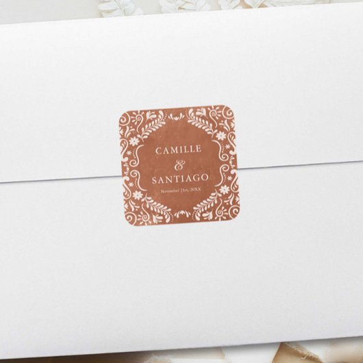 Terracotta Mexican Wedding Papado Quadratischer Aufkleber