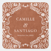 Terracotta Mexican Wedding Papado Quadratischer Aufkleber (Vorderseite)