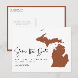 Terracotta Michigan Map QR Code Save the Date Ankündigungspostkarte