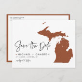 Terracotta Michigan Map QR Code Save the Date Ankündigungspostkarte (Vorne/Hinten)