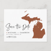 Terracotta Michigan Map QR Code Save the Date Ankündigungspostkarte (Vorderseite)