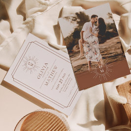 Terracotta Mid Century 70er Monogram Foto Wedding Einladung