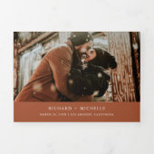 Terracotta Minimal 3 in 1 Foto Collage Wedding Dreifach Gefaltete Einladung (Cover)