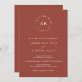 Terracotta Minimal binden an der Knot Monogramm Ho Einladung (Vorne/Hinten)