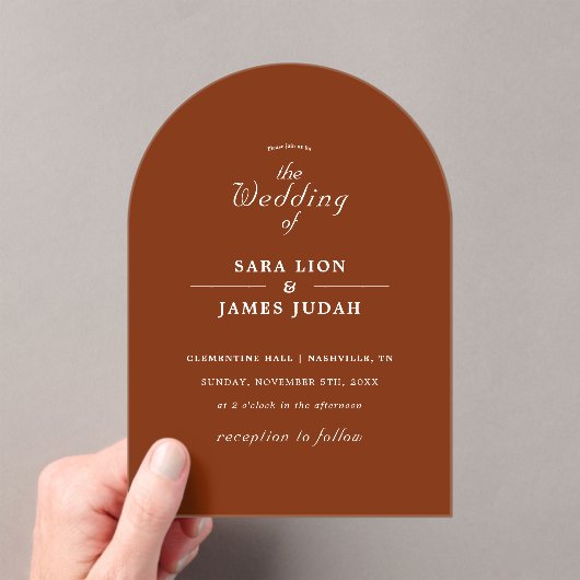 Terracotta Minimal Elegant Wedding Acryleinladungen (Insitu (Handheld))