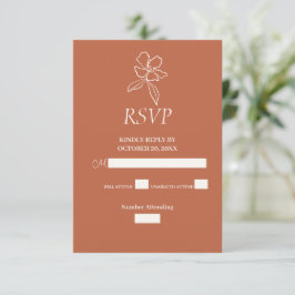 Terracotta Minimal Floral Wedding RSVP Card Karte