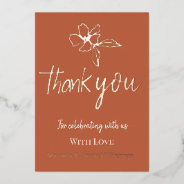 Terracotta Minimal Floral Wedding Vielen Dank Folieneinladung