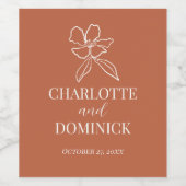 Terracotta Minimal Floral Wedding Weinetikett (Einzelnes Label)