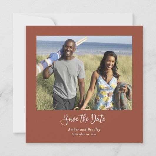 Terracotta Minimal Foto QR Code Save the Date Einladung (Vorderseite)