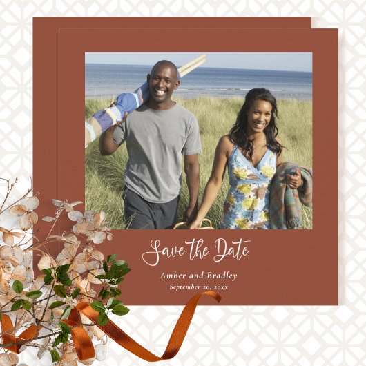 Terracotta Minimal Foto QR Code Save the Date Einladung