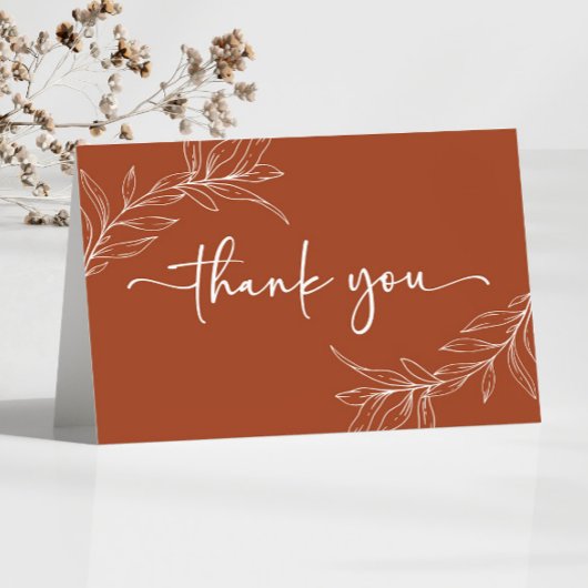 Terracotta Minimal Minimalistische Branch Leaf Wed Dankeskarte