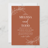 Terracotta Minimal Minimalistische Branch Leaf Wed Einladung (Vorderseite)