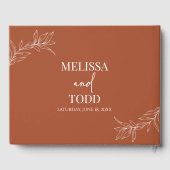Terracotta Minimal Minimalistische Branch Leaf Wed Gästebuch (Rückseite)