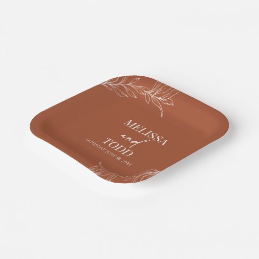 Terracotta Minimal Minimalistische Branch Leaf Wed Pappteller (Gewinkelt)