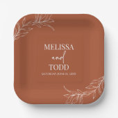 Terracotta Minimal Minimalistische Branch Leaf Wed Pappteller (Vorderseite)