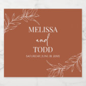 Terracotta Minimal Minimalistische Branch Leaf Wed Schaumweinetikett (Einzelnes Label)