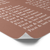 Terracotta Minimal Wedding Seating Chart Poster (Ecke)
