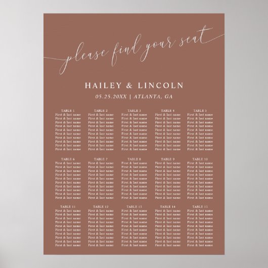 Terracotta Minimal Wedding Seating Chart Poster (Vorne)