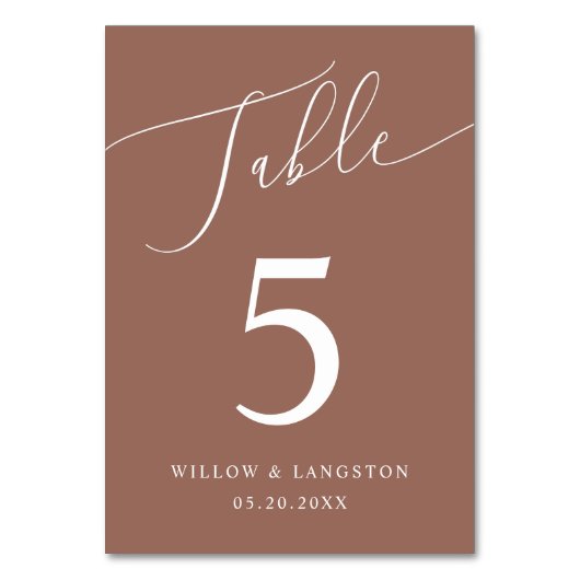 Terracotta Minimal Wedding Tischnummer (Vorderseite)