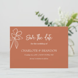 Terracotta Minimale Blumenhochzeit retten Datum Save The Date