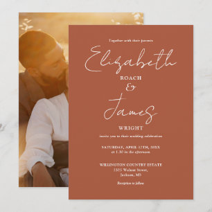 Terracotta-Minimalist-Schriftzug-Foto-Hochzeit Einladung