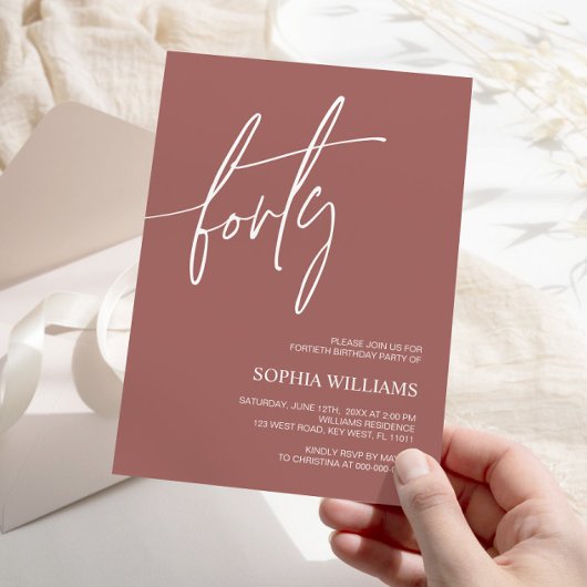 Terracotta Minimalistisch 40. Geburtstag Einladung