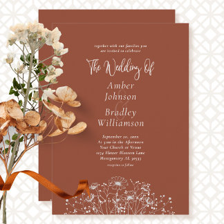 Terracotta Minimalistisch Boho QR Code Foto Weddin Einladung